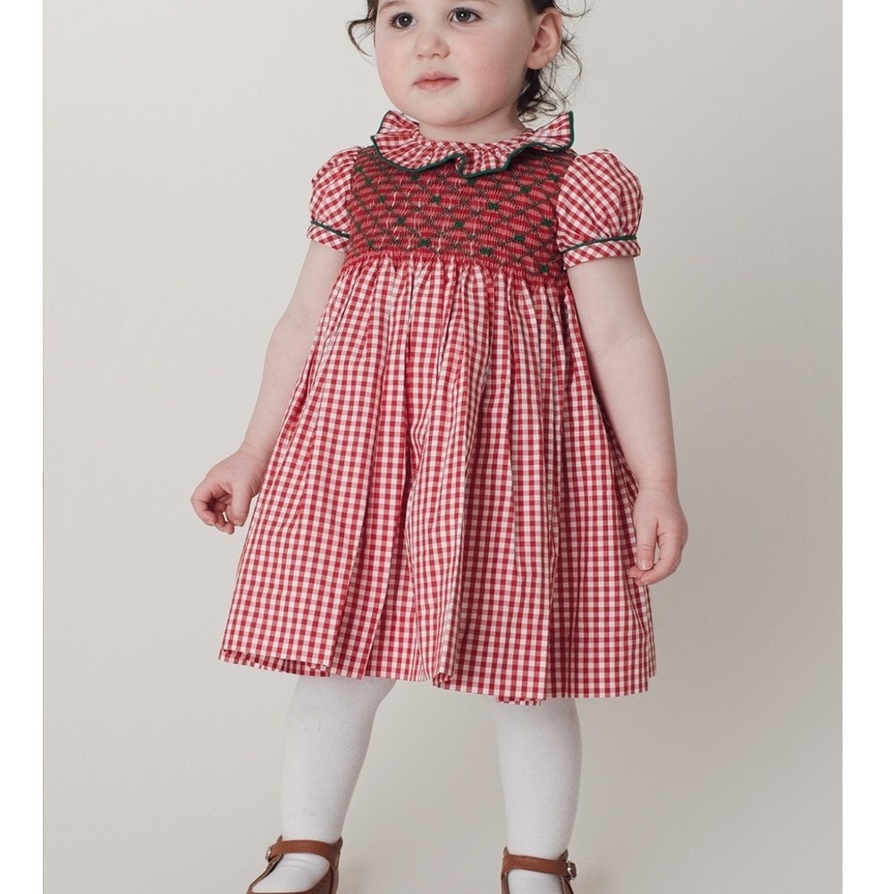 Annafie London Red Gingham Hand Smocked Dress Kids 24M Bow Cotton